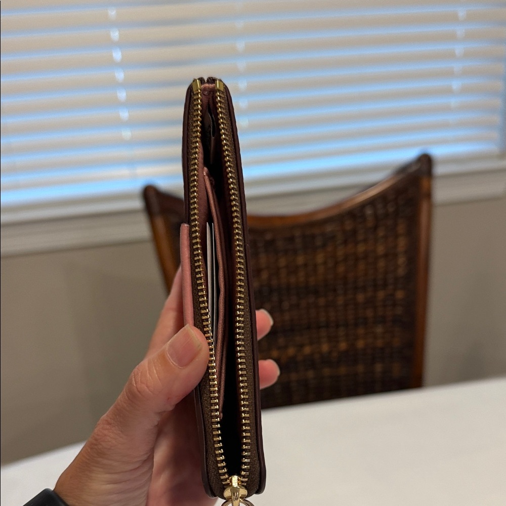 Coach Signature Brown Wristlet with Pink Stripe - Picture 9 of 9